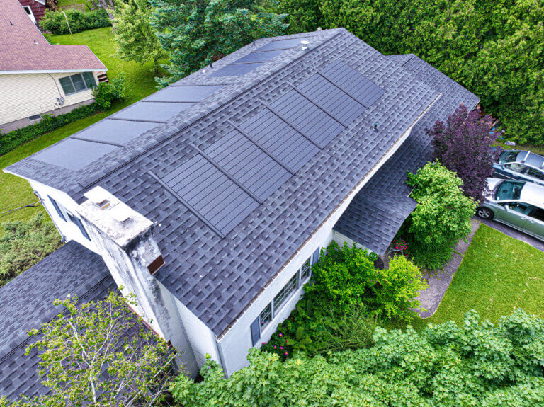 aerial photo of solar shingles installed in dewitt
